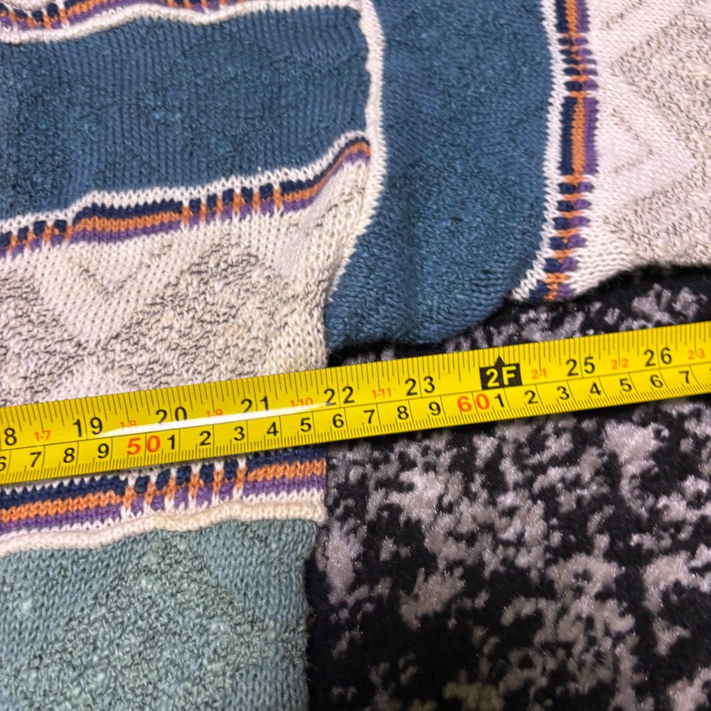 Vintage Concrete Mix Geometric Striped Cardigan Sweater Teal Cream Large - Picture 5 of 6